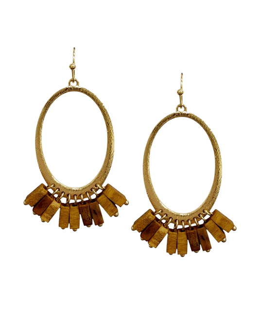 Oval Metal w/ Square Beads Earring
