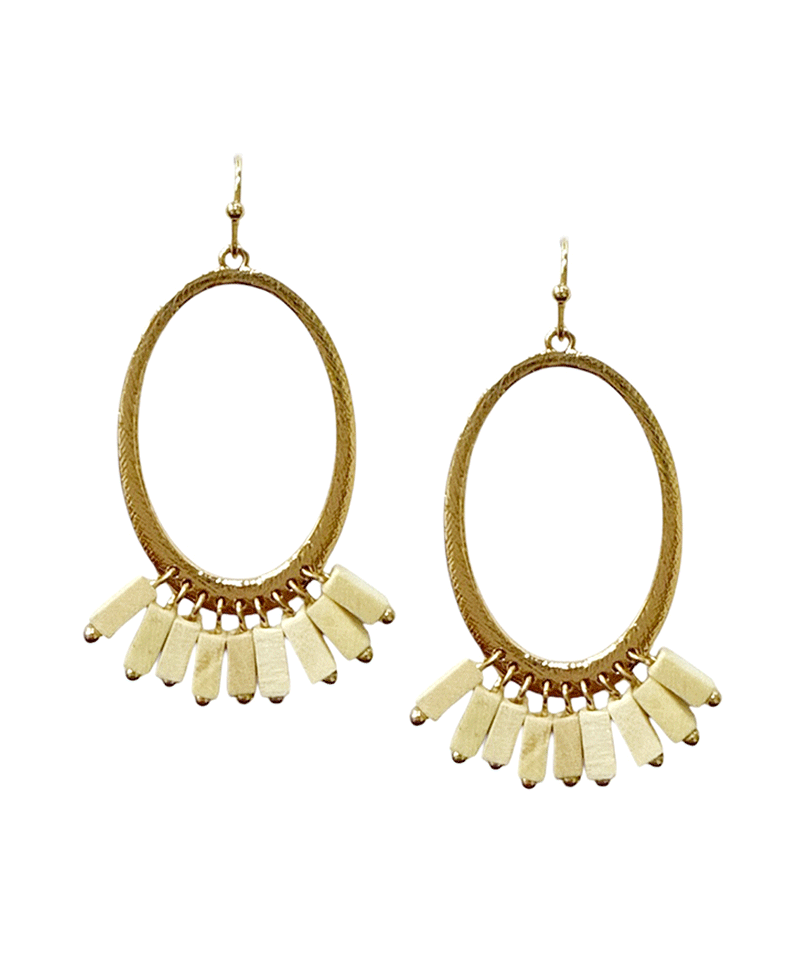 Oval Metal w/ Square Beads Earring