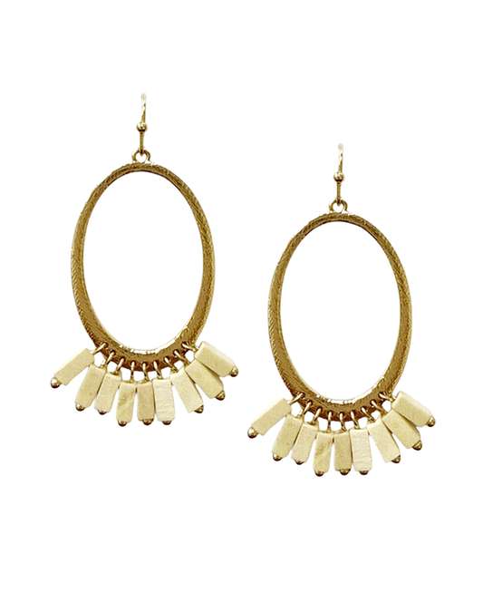 Oval Metal w/ Square Beads Earring