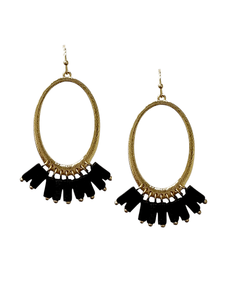 Oval Metal w/ Square Beads Earring
