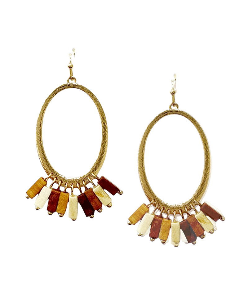 Oval Metal w/ Square Beads Earring
