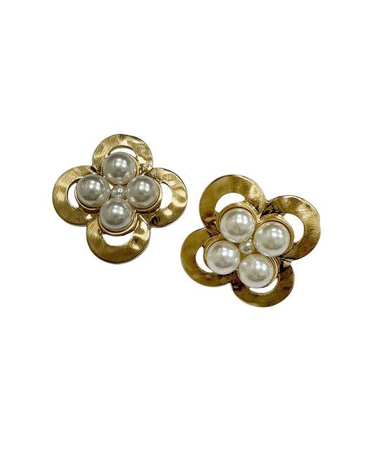 Clover Metal w/ Pearl Post Earring