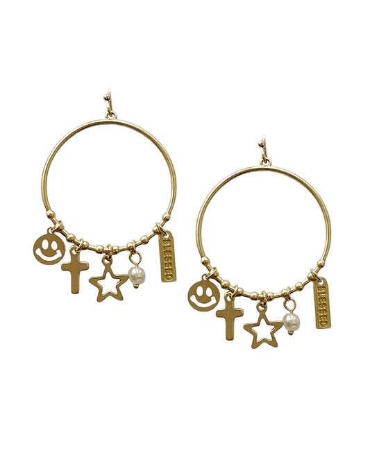 Multi Charm Circle Earring