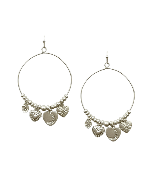 Multi Heart Charm Circle Earring
