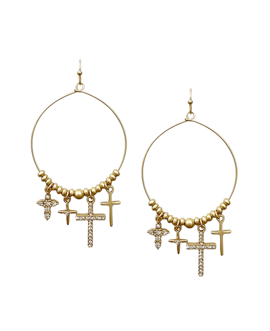 Multi Cross Charm Circle Earring