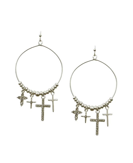 Multi Cross Charm Circle Earring