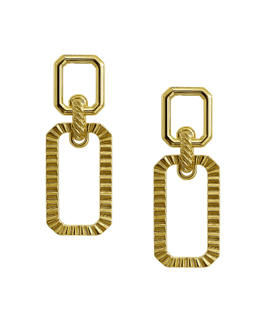 Double Square Metal Linked Post Earring