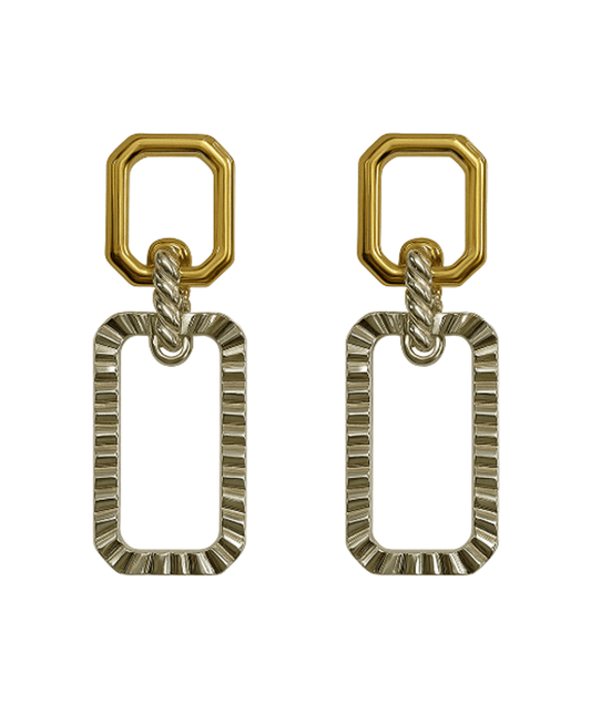Double Square Metal Linked Post Earring
