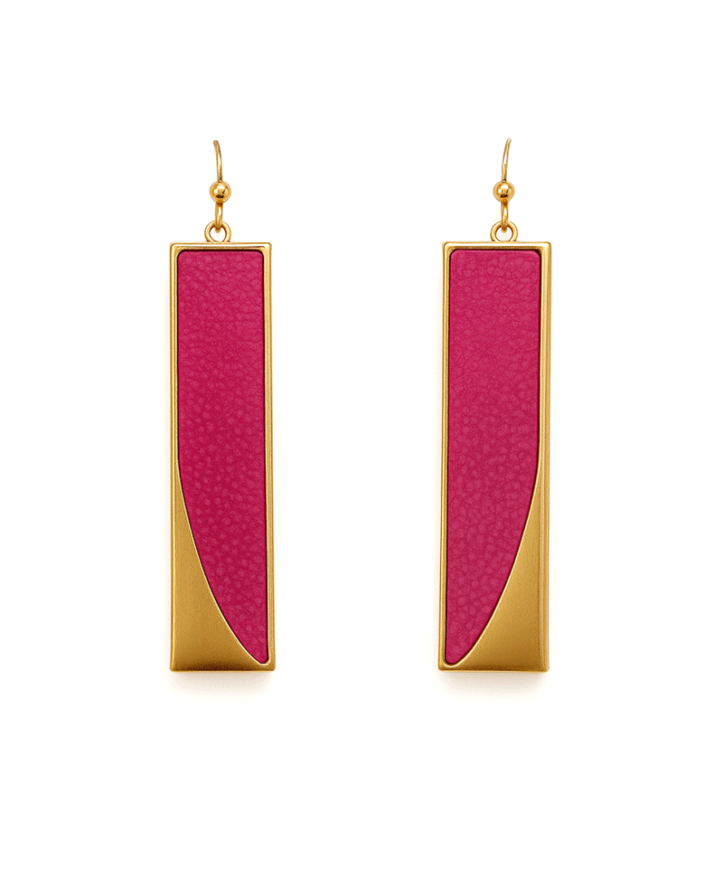 Oblong Metal Frame w/ Leather Earring