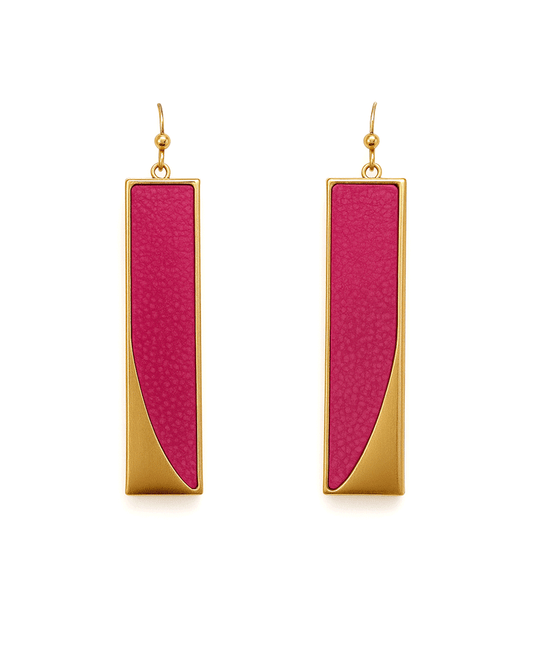 Oblong Metal Frame w/ Leather Earring