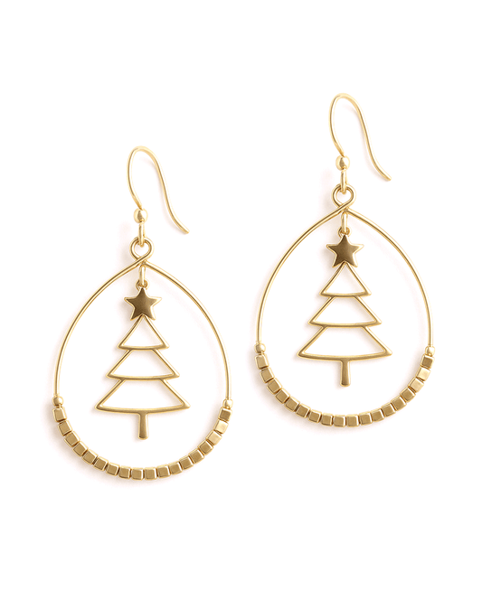 Square Beads Teardrop w/ Christmas Tree Earring