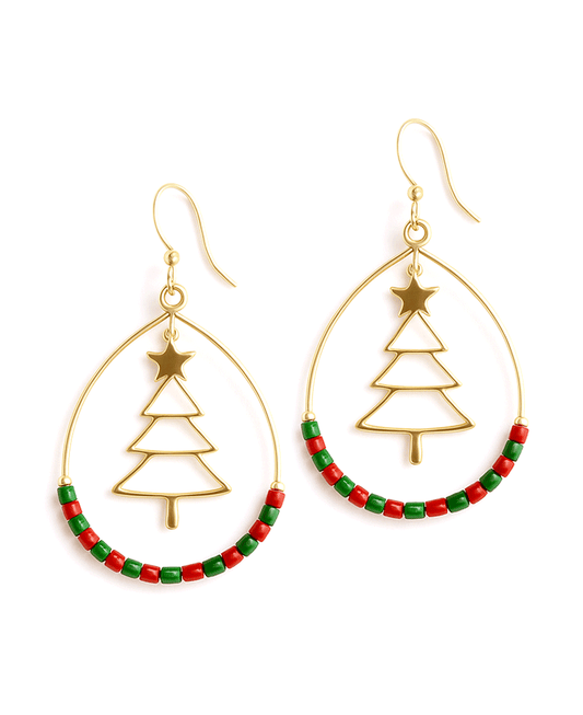Square Beads Teardrop w/ Christmas Tree Earring