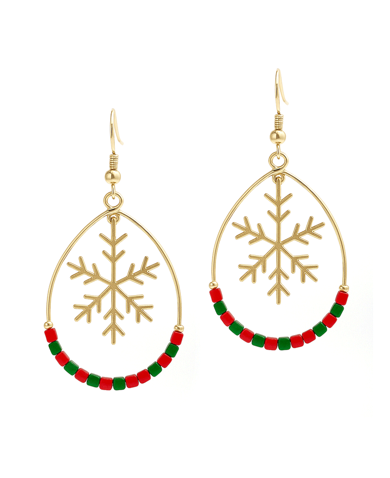Square Beads Teardrop w/ Snowflake Earring