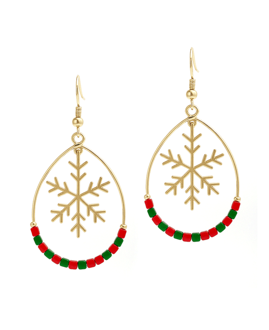 Square Beads Teardrop w/ Snowflake Earring