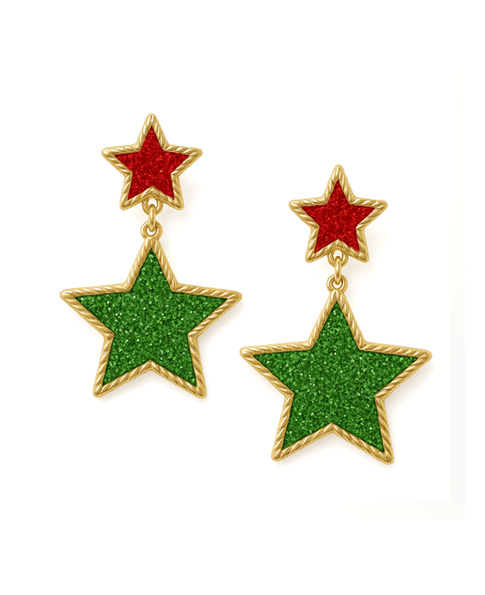 Glitter Double Star Christmas Earring