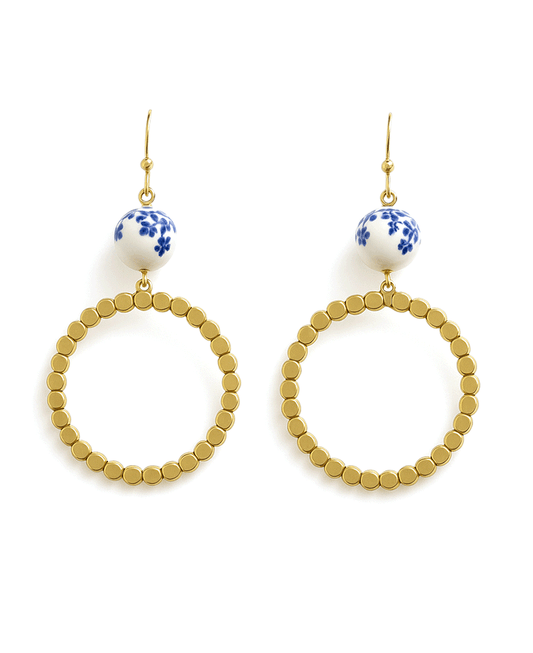 Ceramic Bead w/ Metal Round Earring