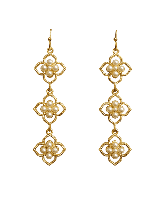 Metal Flower w/ Pearl Drop Earring