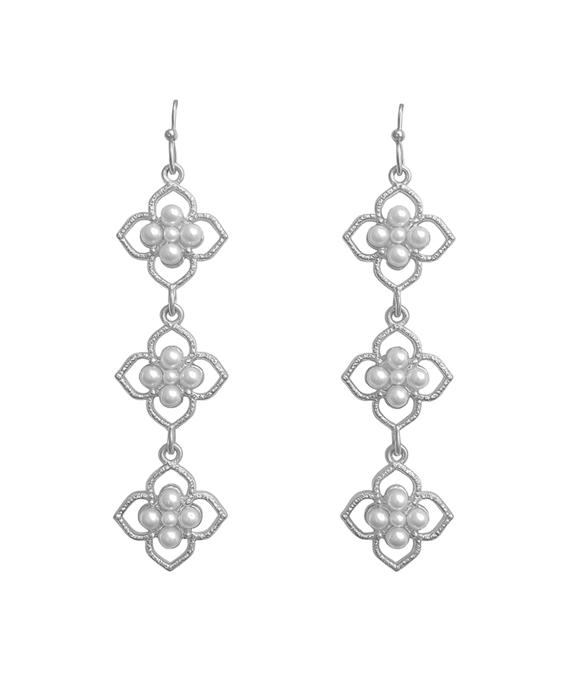 Metal Flower w/ Pearl Drop Earring