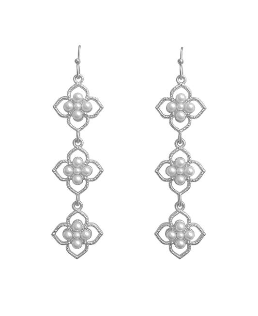 Metal Flower w/ Pearl Drop Earring