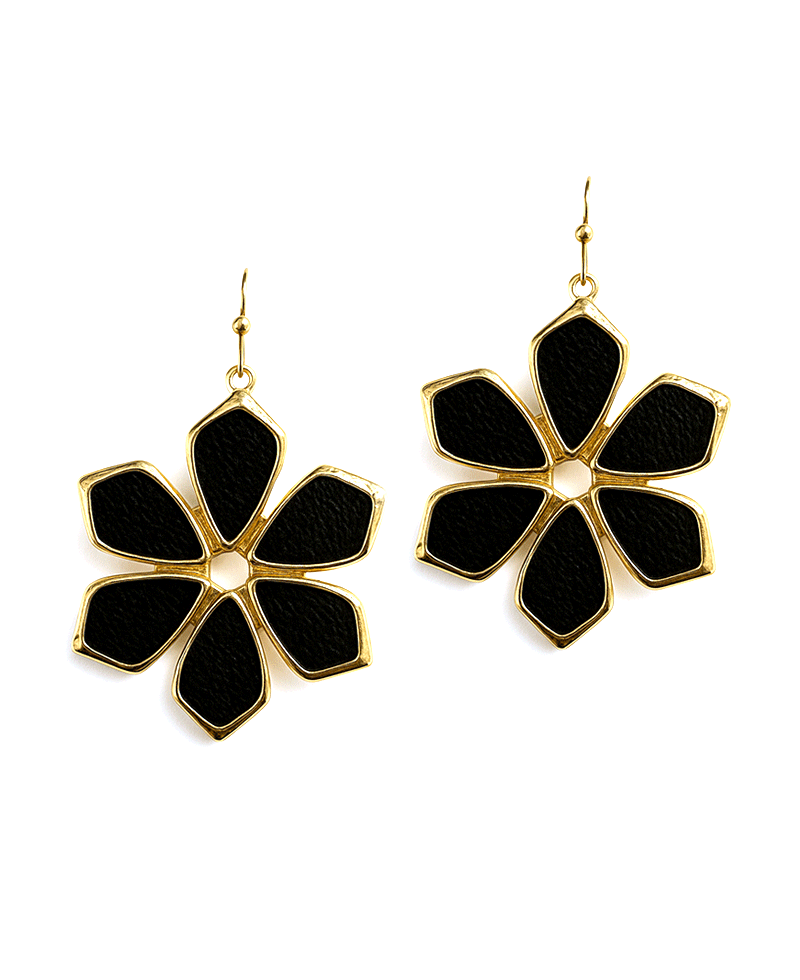 Metal Flower Frame w/ Leather EArring