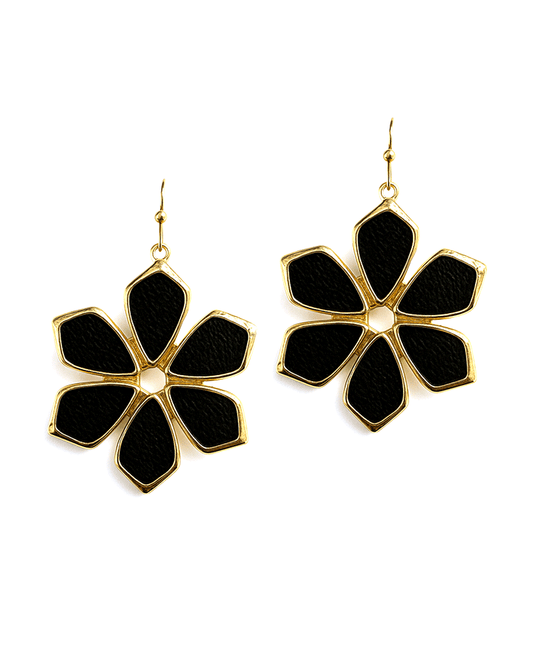 Metal Flower Frame w/ Leather EArring