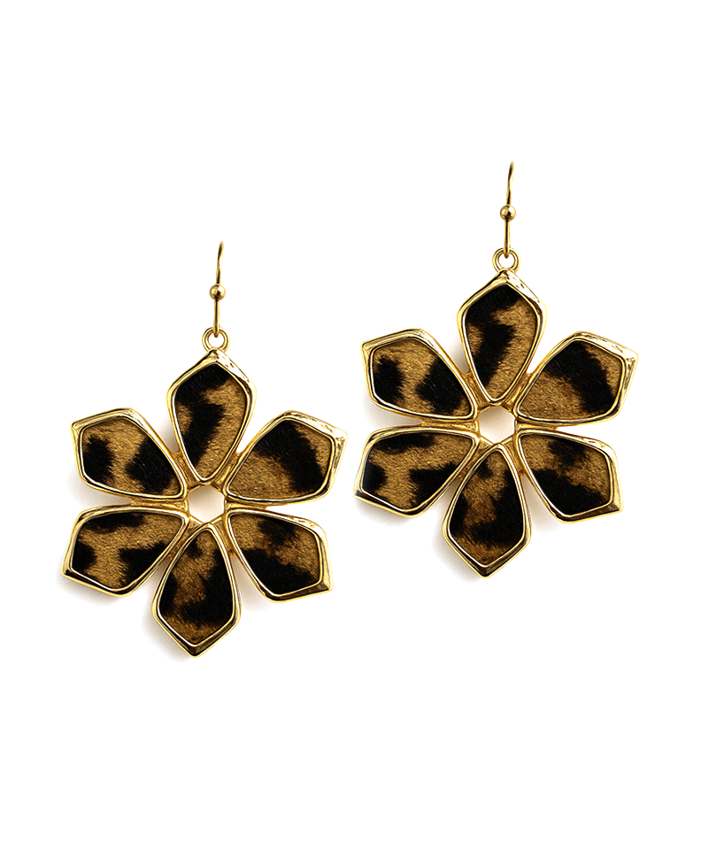 Metal Flower Frame w/ Leather EArring