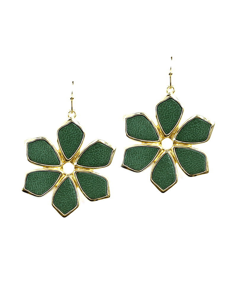 Metal Flower Frame w/ Leather EArring