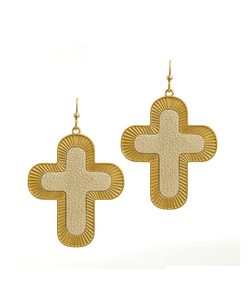 Metal w/ Leather Cross Earring