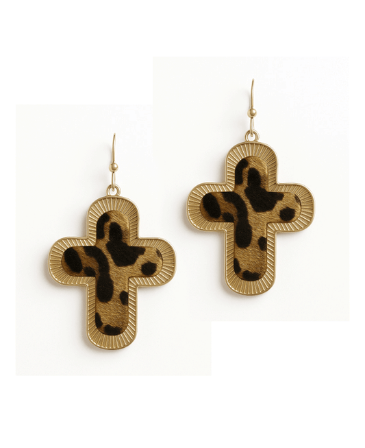 Metal w/ Leather Cross Earring