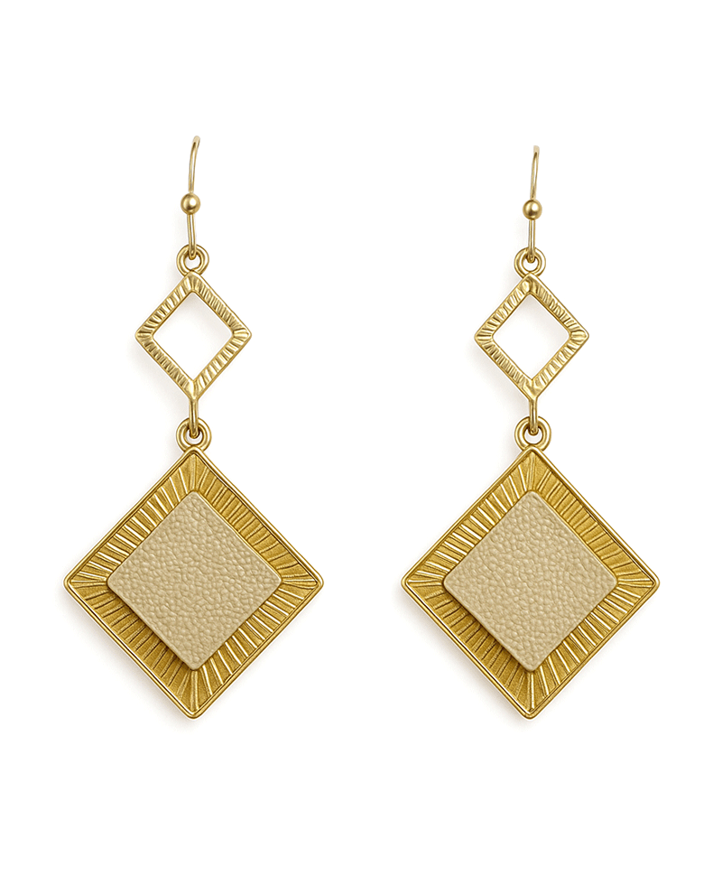 Square w/ Leather Linked Earring