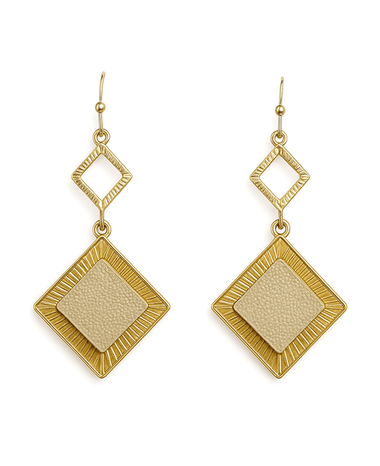 Square w/ Leather Linked Earring
