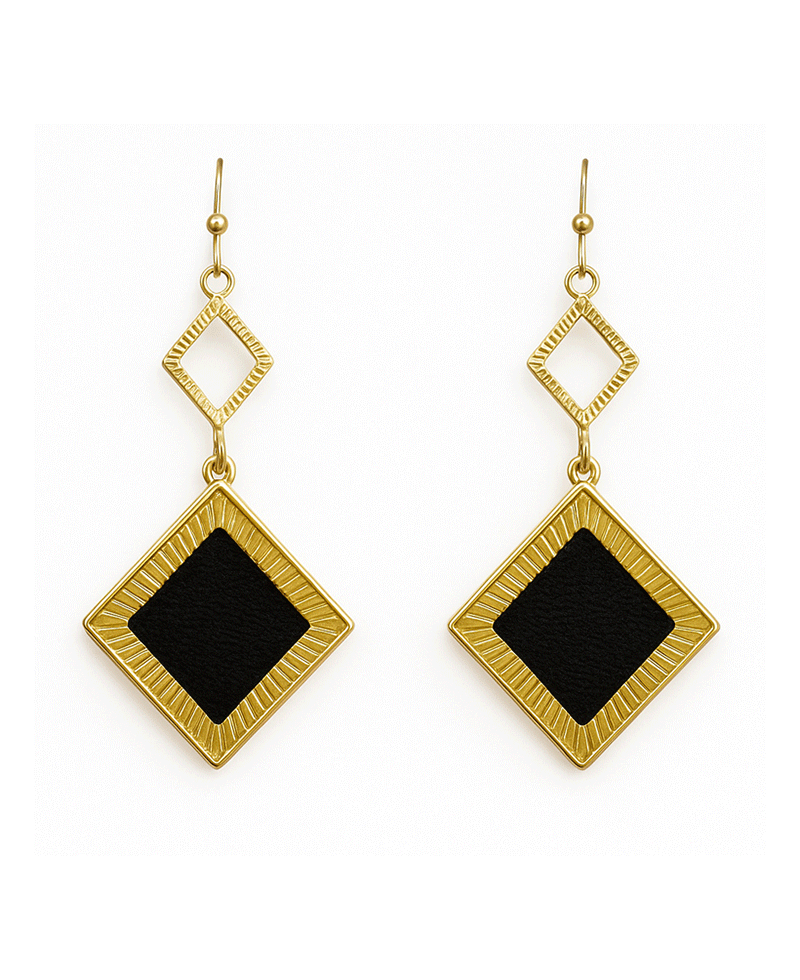 Square w/ Leather Linked Earring