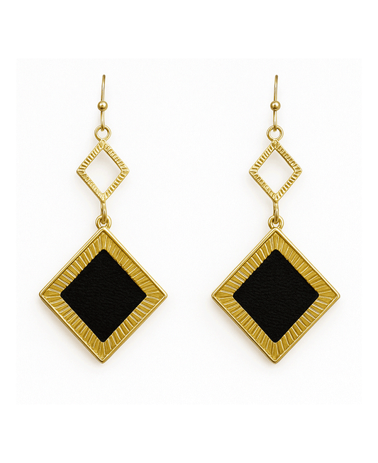 Square w/ Leather Linked Earring
