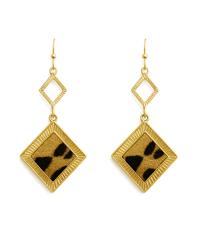 Square w/ Leather Linked Earring