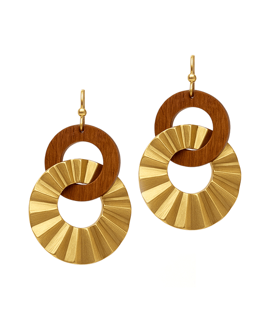 Round Wood Linked Earring
