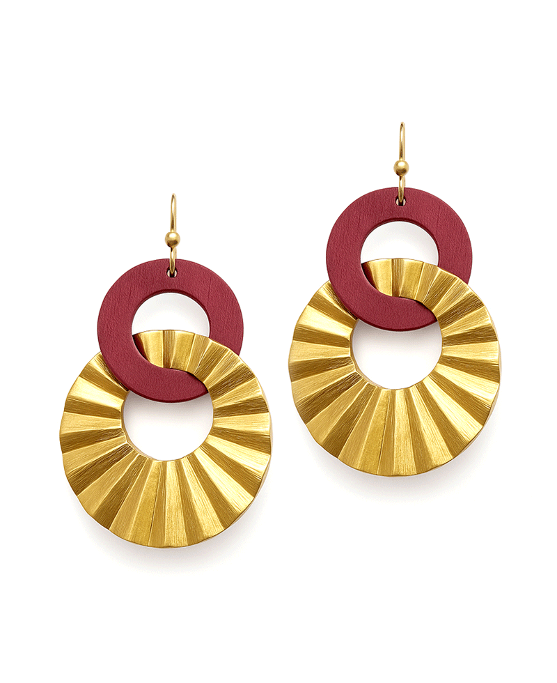 Round Wood Linked Earring