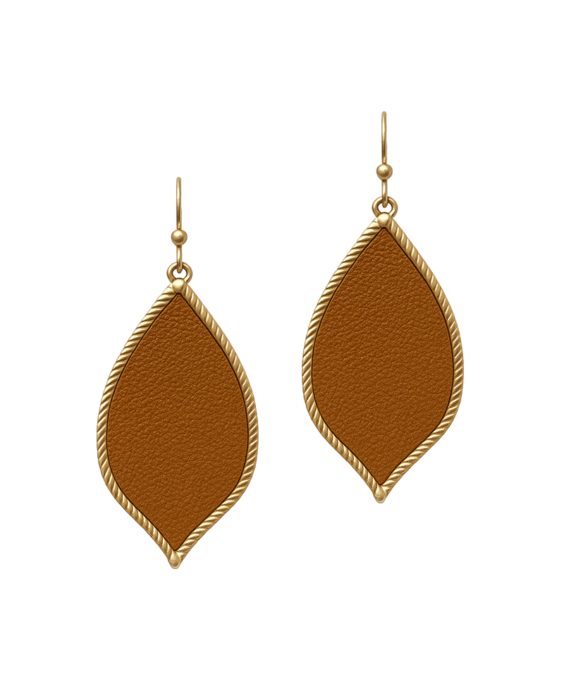 Leaf Shape Metal Frame w/ Leather Earring