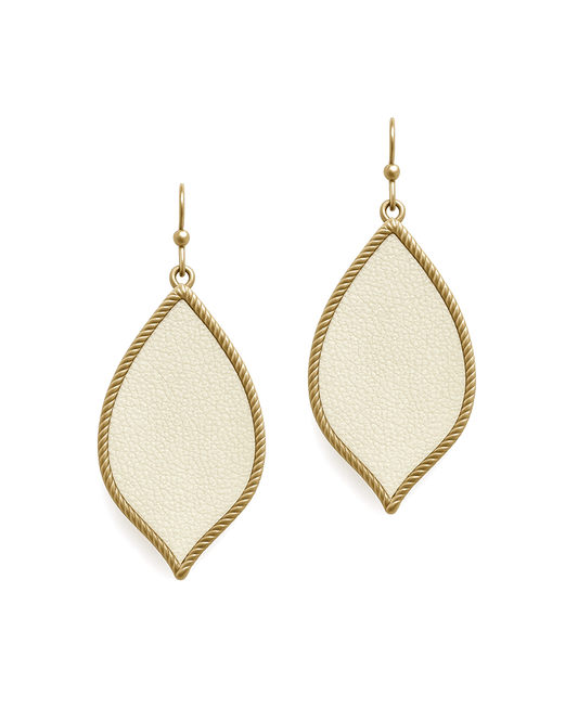 Leaf Shape Metal Frame w/ Leather Earring
