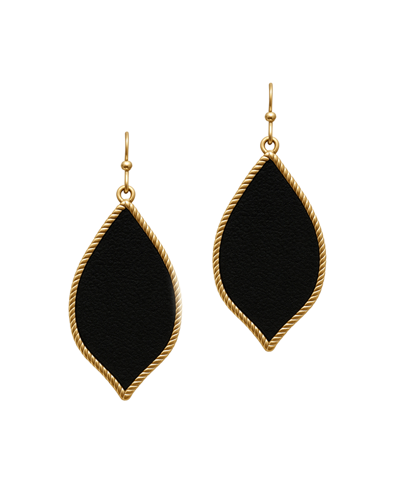 Leaf Shape Metal Frame w/ Leather Earring