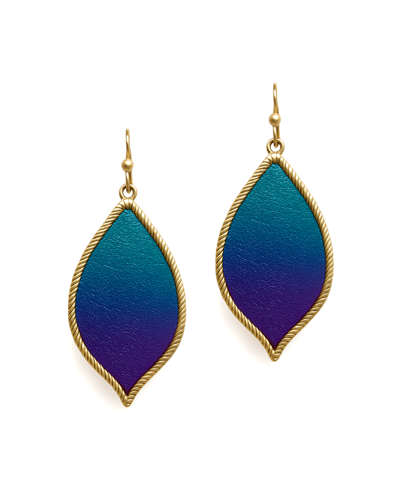 Leaf Shape Metal Frame w/ Leather Earring