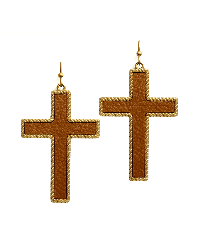 Faux Leather Cross Drop Earring