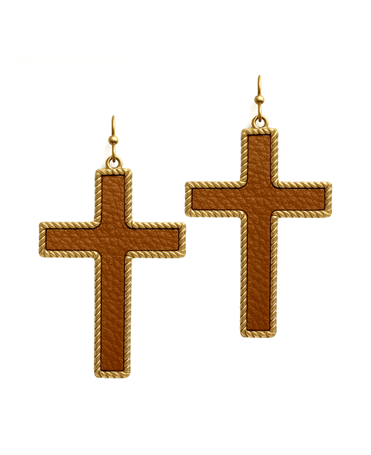 Faux Leather Cross Drop Earring