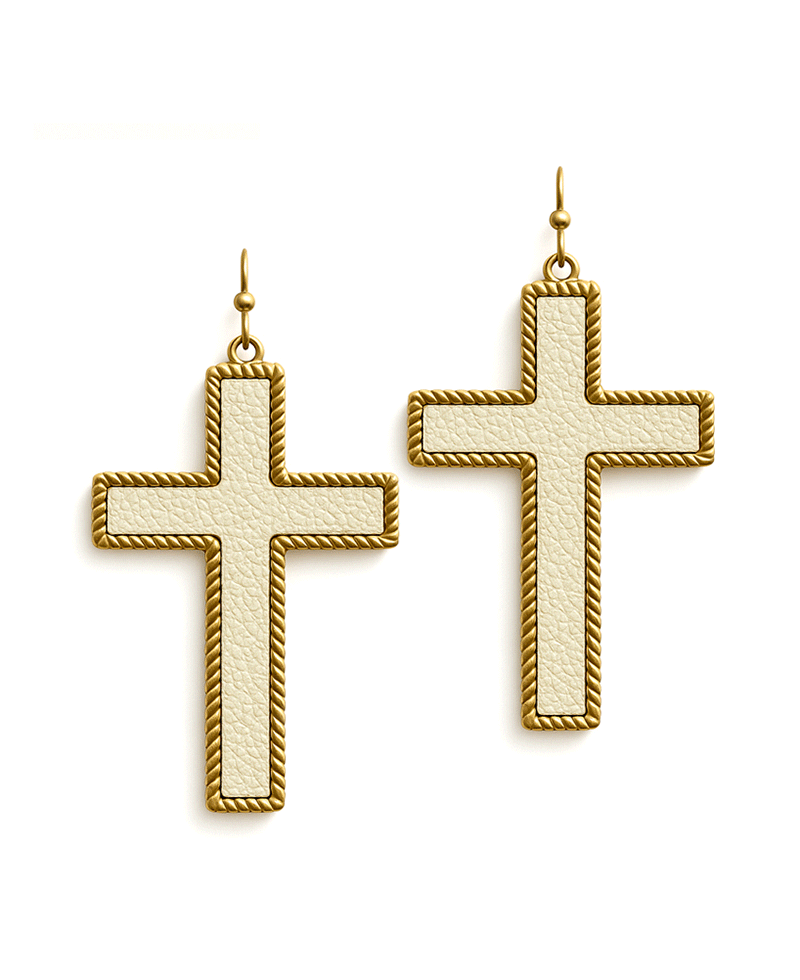 Faux Leather Cross Drop Earring