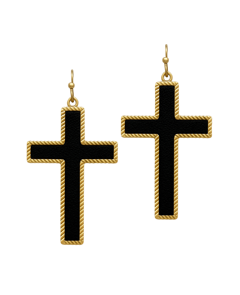 Faux Leather Cross Drop Earring