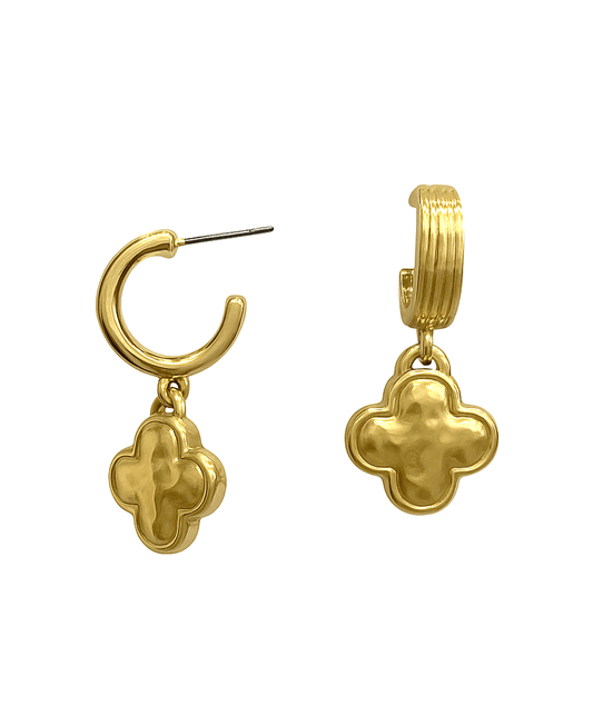 Puffy Metal Clover Hoop Earring