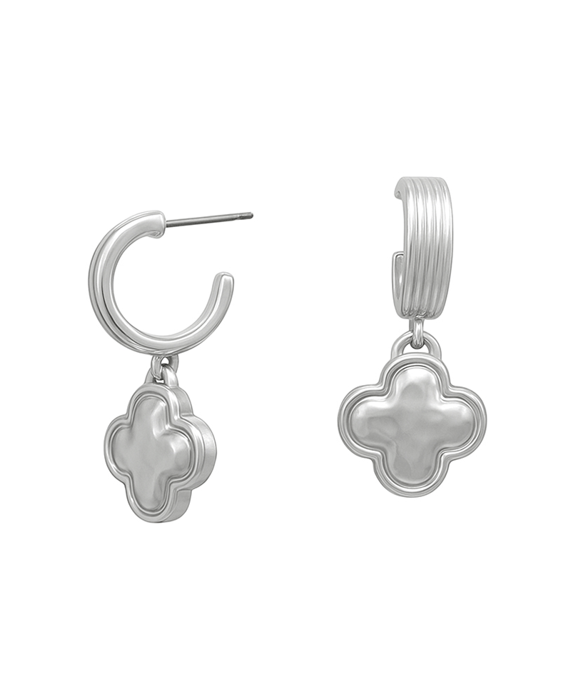 Puffy Metal Clover Hoop Earring