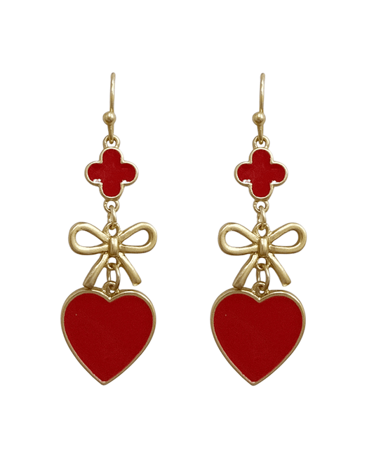 Heart w/ Ribbon & Clover Earring