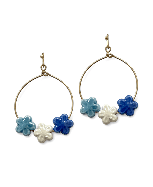 Round w/ Multi Color 3D Flower Beads Earring