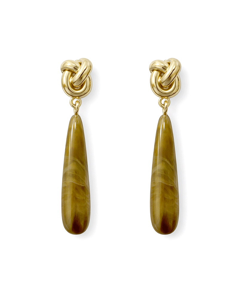 Teardrop Shape Stone Gold Knot Post Earring