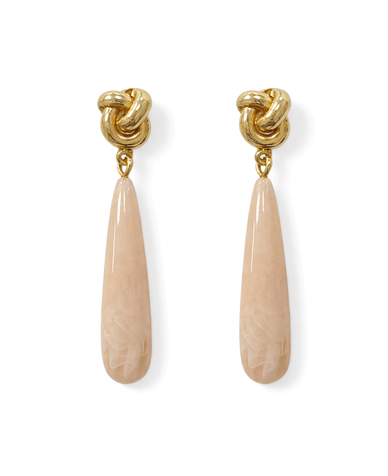 Teardrop Shape Stone Gold Knot Post Earring
